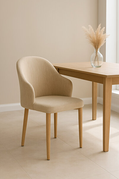 MARIA HOMES Beige Fabric Dining Chair – Modern Curved Back Upholstered Chair ...
