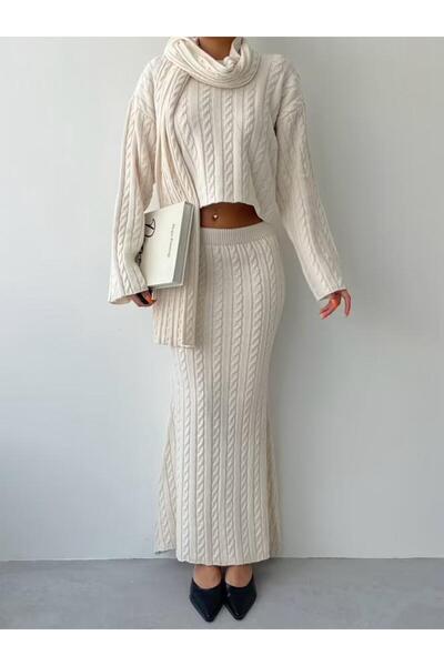 nutika Sweater Skirt Shawl 3-Piece Set