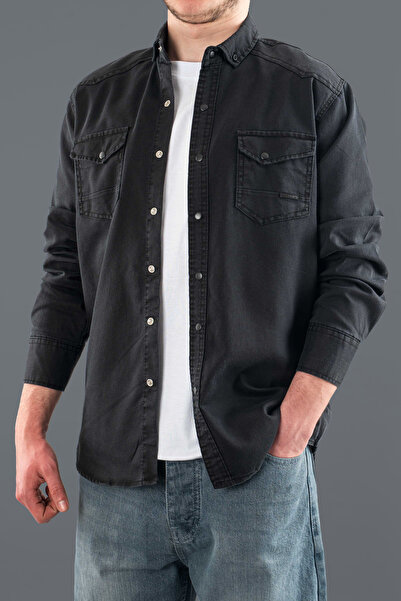 bombe Men's Smoked Slim Fit Denim Shirt