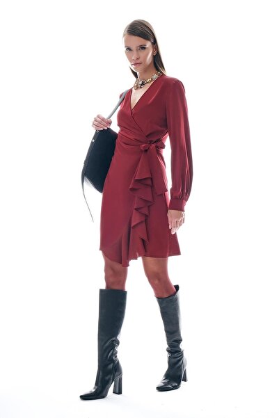 EXPLOSION Kruvaze Eteği Volanlı Mini Elbise