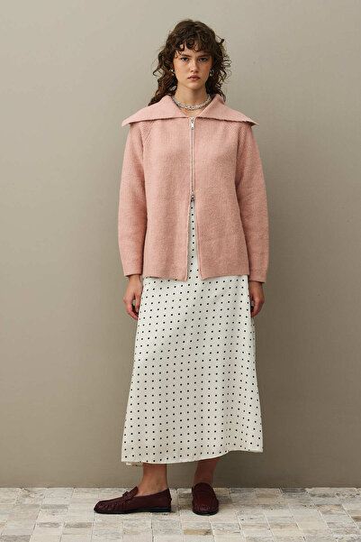 Fahhar Zipper Detailed Cardigan Pink