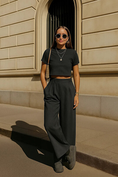 COMBİNE MİCHAİL Γυναικείο παντελόνι με τσέπες Basic Smoked Loose Leg