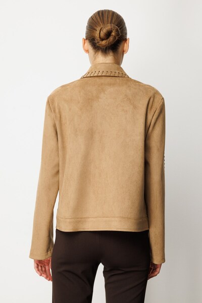 Ekol Snap Fastener Suede Coat Mink 08015