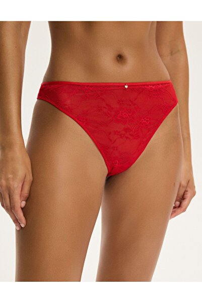 ESOTIQ Chiloți brazilieni pentru femei, din dantelă florală, cu decupaj la spate și pandantiv cu inimă aurie | C'est