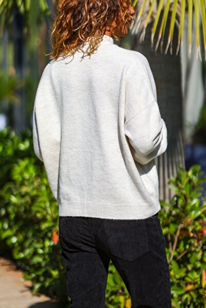 Güneşkızı Πουλόβερ με λαιμόκοψη εκρού, πλενόμενο, κεντημένο με πέτρα, μαλακή υφή, χαλαρό πουλόβερ 60 50