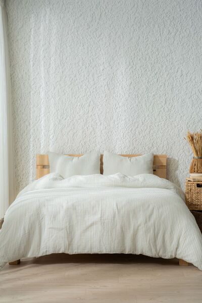 MYLASA HOME طقم غطاء لحاف من الموسلين من لاينيا فور سيزونز |   100% قطن |   بلاط بيج أزرق فاتح