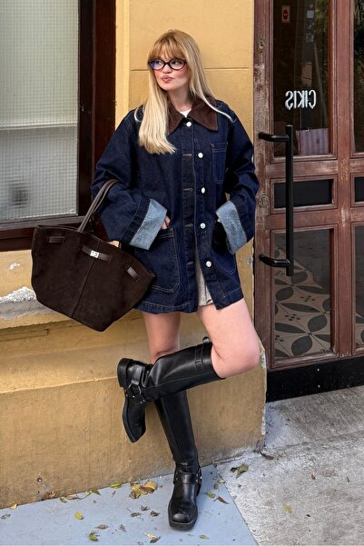 bases. Velvet Collar Denim Jacket