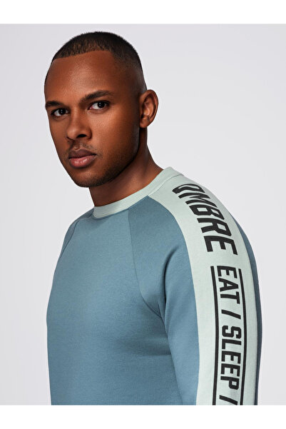 OMBRE Men's sweatshirt with contrasting stripes and raglan sleeves - Lightened Turquoise V4 OM-SSNZ-0200