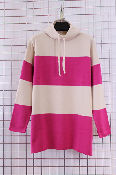 YXL COLLECTION Oversized Turtleneck Striped Collar Lace-Up Knitwear Sweater Tunic