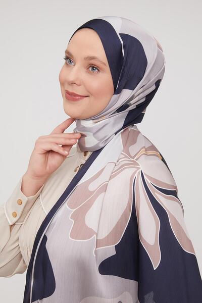 Levidor Lacivert Soyut Çiçek Desen Brand Şal