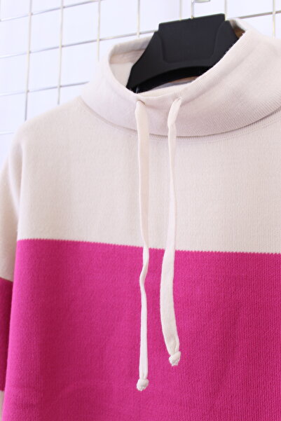 YXL COLLECTION Oversized Turtleneck Striped Collar Lace-Up Knitwear Sweater Tunic