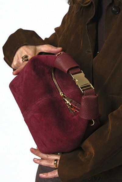 ABBRA Women's Real Suede Leather Clip Buckle Lined Small Bag with Shoulder Strap