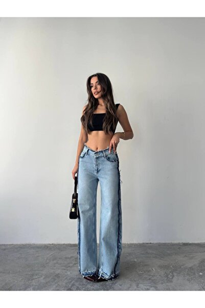 ParlaMira Blugi premium din denim pentru femei croi larg pe picior talie înal...