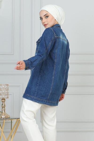 Missvalle Buttoned Denim Jacket Dark Blue Msw6096-1