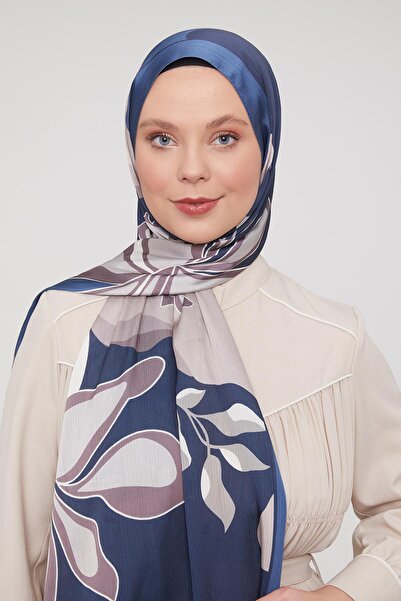 Levidor İndigo Soyut Çiçek Desen Brand Şal