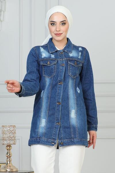 Missvalle Buttoned Denim Jacket Dark Blue Msw6096-1