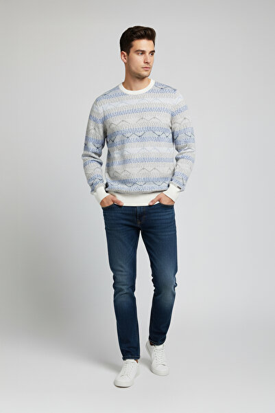 Pulltonic Erkek Bisiklet Yaka Desenli Kazak | %70 Pamuk