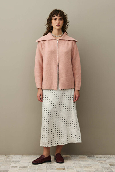 Fahhar Zipper Detailed Cardigan Pink