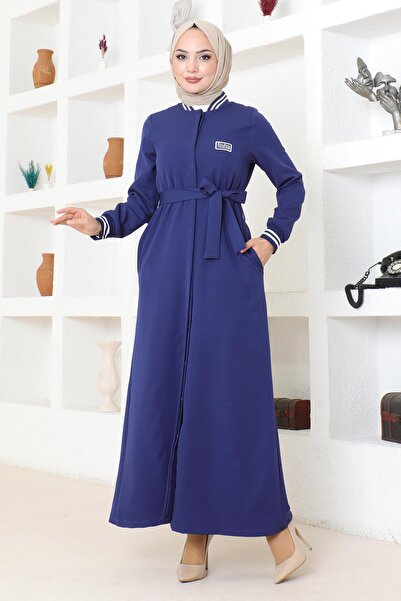 Missvalle Ribbed Ferace with Hidden Buttons Indigo Msw19214-2