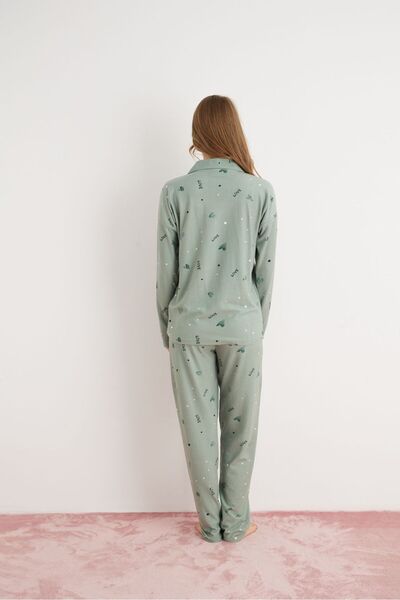 FORMO Women's Suede Shirt Collar Buttoned Patterned Soft Long Sleeve Winter Pajama Set