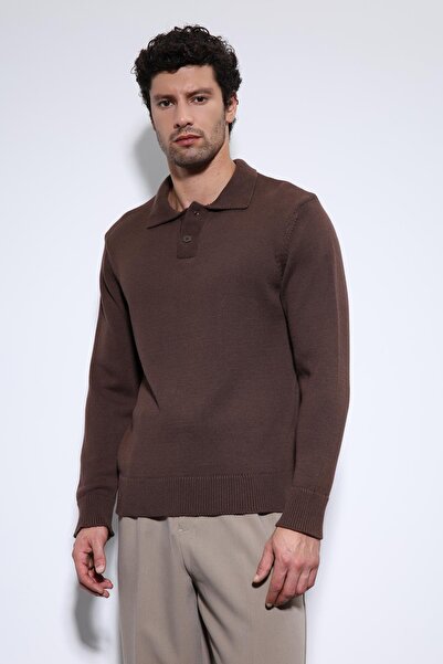 Antioch Brown Polo Neck Basic Men's Sweater