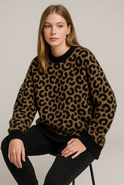 HİRA LİFE FASHİON Дамски пуловер с леопардов принт