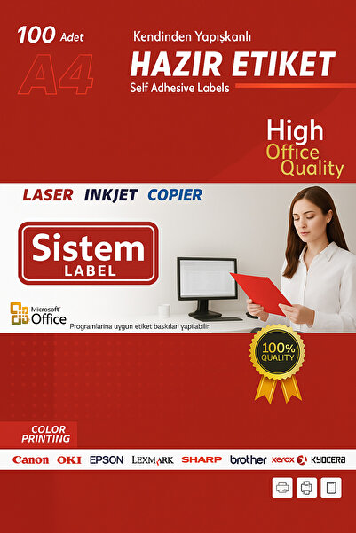 Sistem Label 64x34mm Laser/lazer A4 Kendinden Yapışkanlı Etiket
