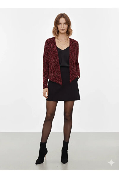 bysoca Women's Burgundy Melange Waterfall Collar Buttonless Flowy Long Sleeve...