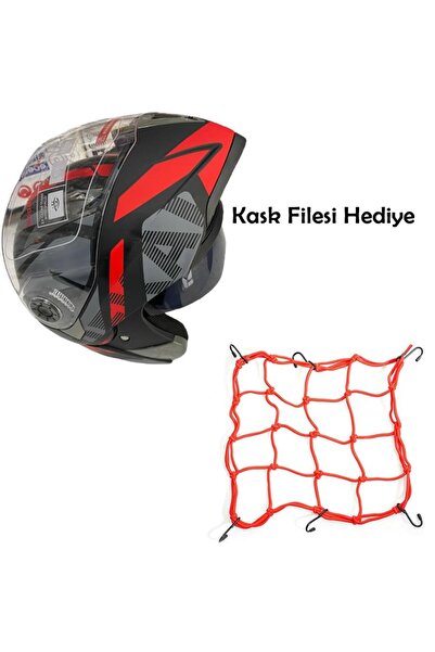 JK20 Çene Açılır Güneş Vizörlü Motosiklet Kaskı Kırmızı XL Beden Baş Çevresi:...