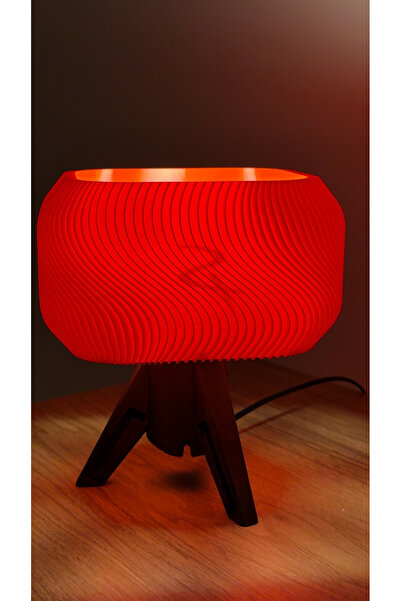 Veiart Modern Tasarım Masa Lambası – Kırmızı Dalga Desenli Abajur (3D Üretim)