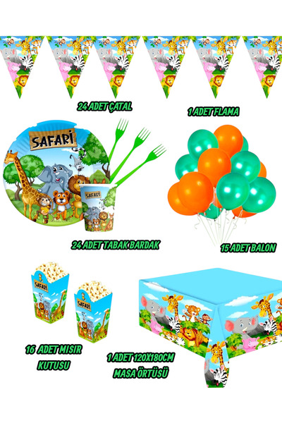 Evabrite Jungle Themed Safari Animal Printed Birthday Party Set for 24 People - Safari Concept Table Decorations
