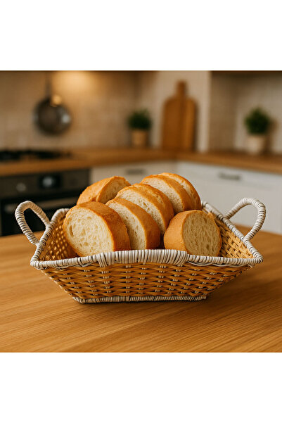 SİHİRLİ AYAKLAR Stylish Square Wicker Bread Basket 27X29 cm