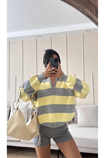 modazoom Pulover cu dungi cu gât polo