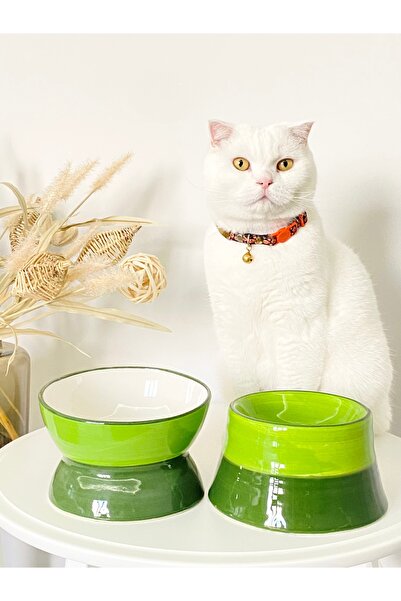 stilinbu Seramik Kedi ve Köpek Mama Su Kabı Luna-Colorful Model 2'Lİ(YEŞİL )