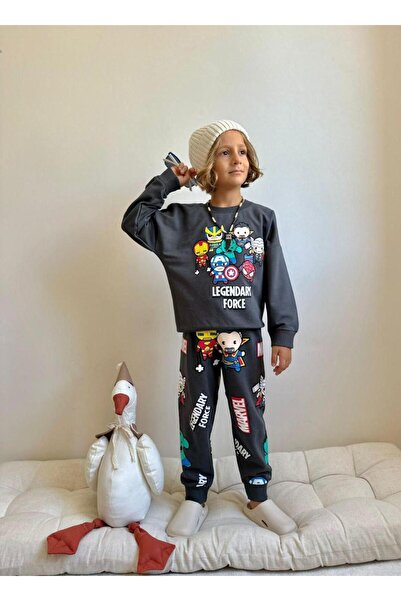 cgboutiquestylekids Cg Kids Marvel Figür Baskılı Eşofman Takımı 2 Iplik Erkek Çocuk Alt Üst Takım