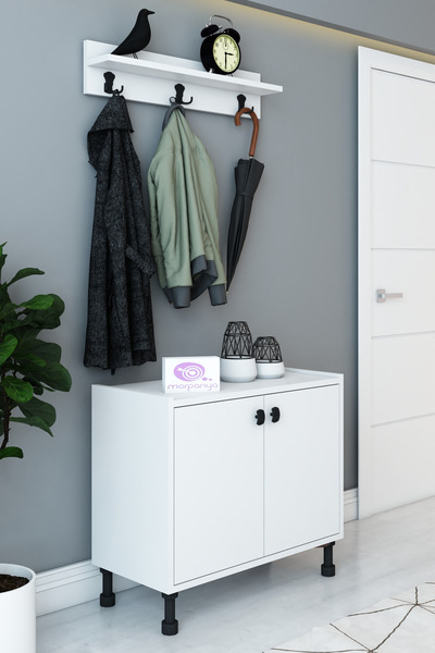 Morpanya Detay 2 Kapaklı Ayakkabılık Çok Amaçlı Dolap Portmanto Raflı Vestiyer