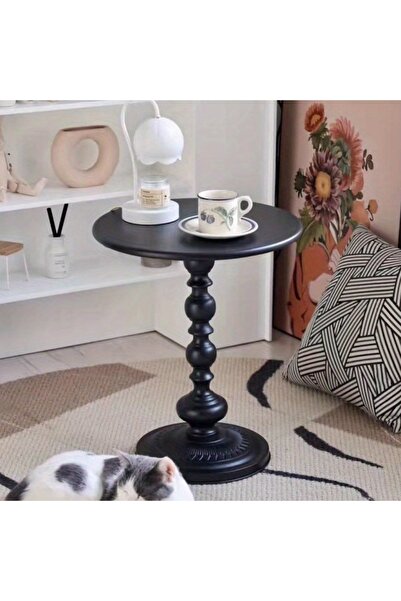 HXDream طاولة مستديرة ذات عمود روماني عتيق، طاولة قهوة جانبية لغرفة المعيشة، طاولة معدنية مميزة للمنزل