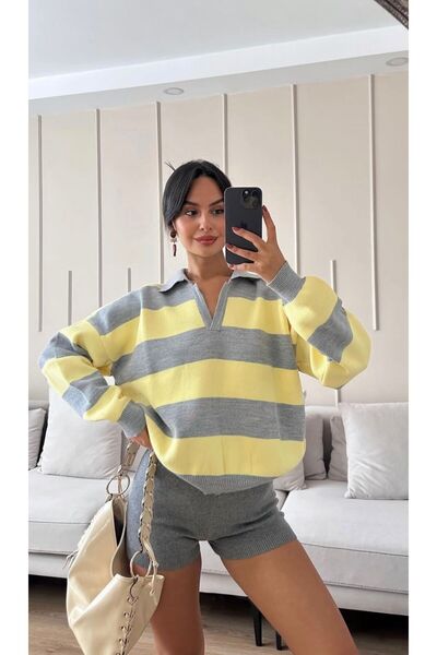 modazoom Pulover cu dungi cu gât polo