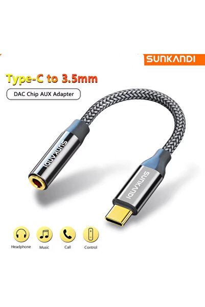 SUNKANDI Type-C To 3.5mm Jack Aux Kulaklık Çevirici Dönüştürücü Hi-Fi Ses+Dac...