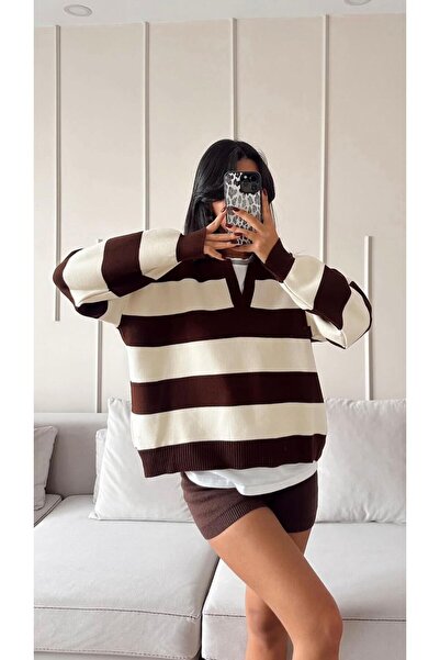 modazoom Пуловер на райе с поло яка