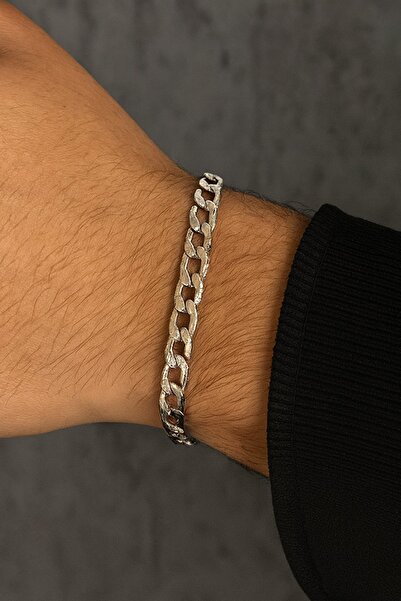 TAKIŞTIR Silver Color Chain Detailed Steel Men's Bracelet