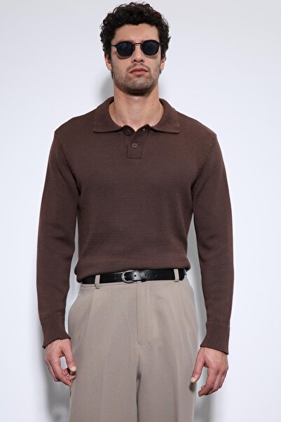 Antioch Brown Polo Neck Basic Men's Sweater