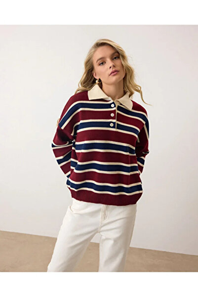 MODA Πλεκτό πουλόβερ με ριγέ γιακά πόλο