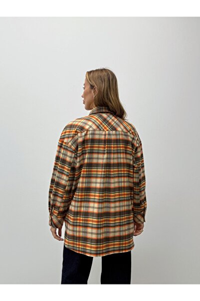 Maldia Shop Women's Elva Orange Lumberjack Oversized Shirt
