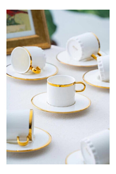 ACAR HXF6921 Gold Detaylı Porselen Kahve Seti 6'lı