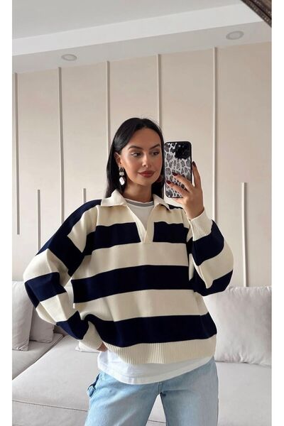 modazoom Pulover cu dungi cu gât polo