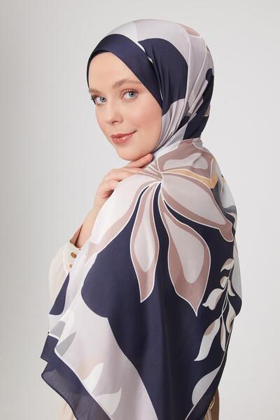 Levidor Lacivert Soyut Çiçek Desen Brand Şal