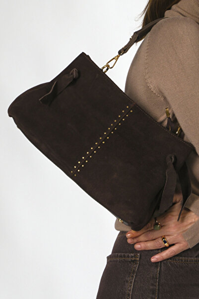 ABBRA Women's Real Suede Leather Front Staple Printed Bag with Shoulder Strap, Lined and Zippered