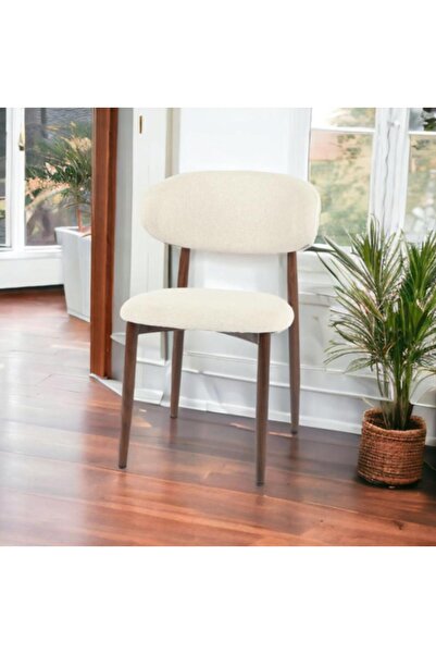 NZONE STORE كرسي قماش عصري بمسند مريح وإطار خشبي باللون البيج