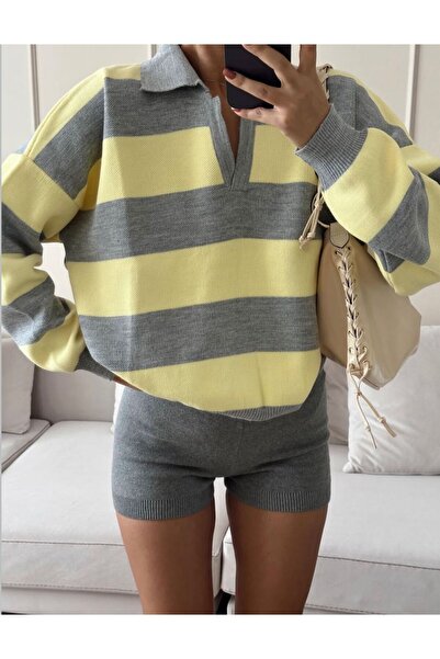 modazoom Pulover cu dungi cu gât polo